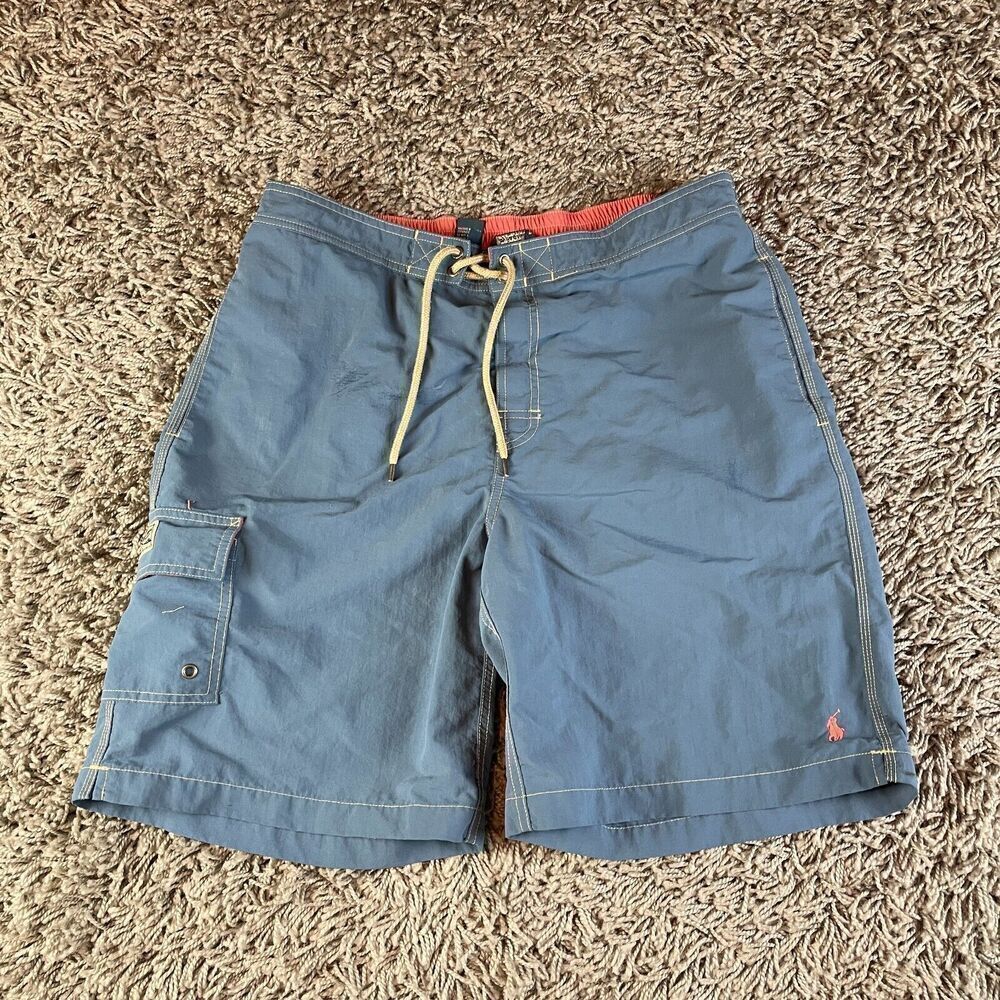 Polo Ralph Lauren Swim Trunks Mens Large L Blue Beach Stretch Cargo USA Logo
